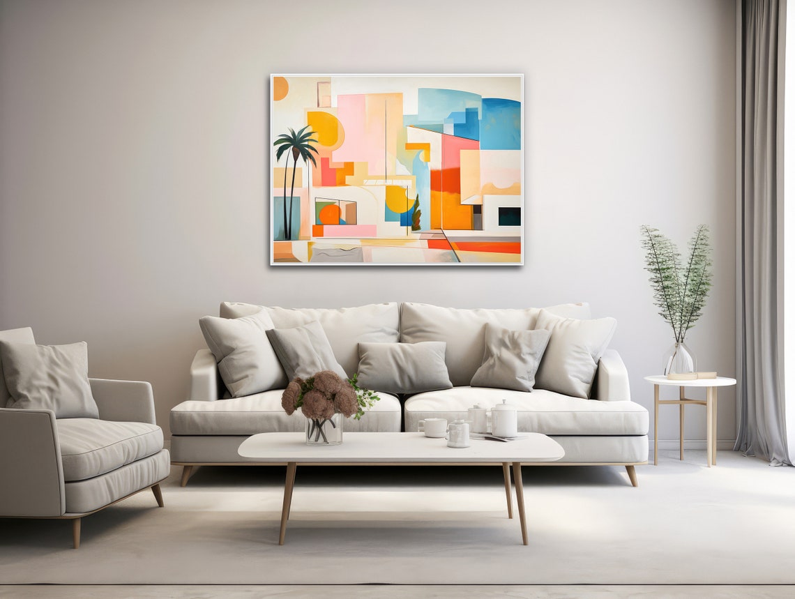 Palm Springs Mid Century Geometric Home Palm Tree Pastel Wall Art - Image 3