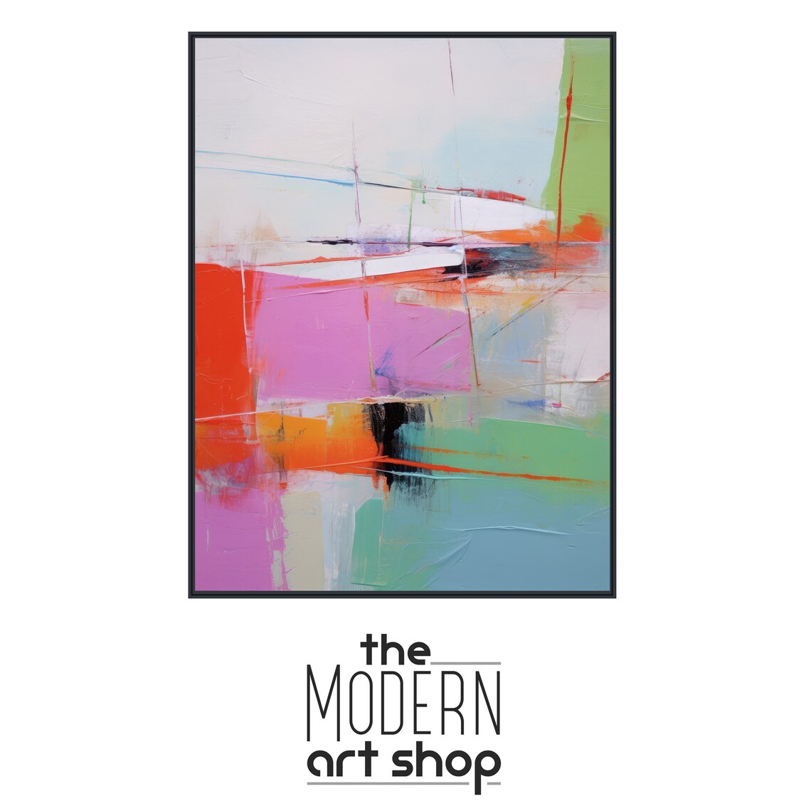 Large Abstract Wall Art Framed Print Modern Abstract Painting Extra Large Mint Orange Purple Artwork Inception 2 - Image 4