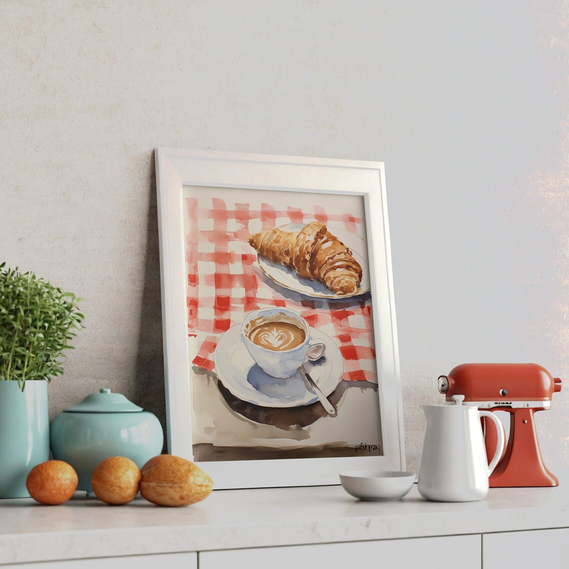 Coffee And Croissant Watercolour, Kitchen Poster - Image 3