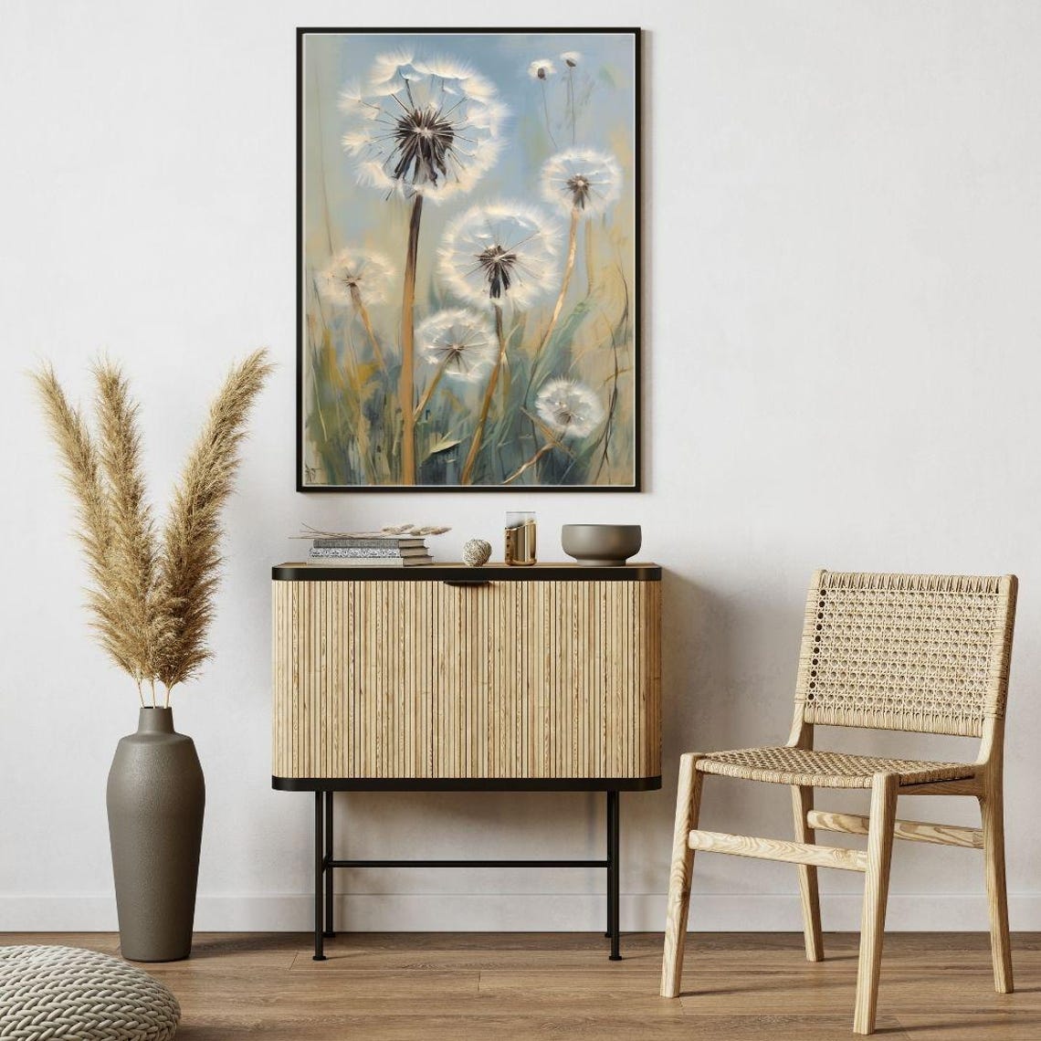 Dandelion Seed Heads Soft Pastel Meadow Impressionist Wall Art Print - Image 3