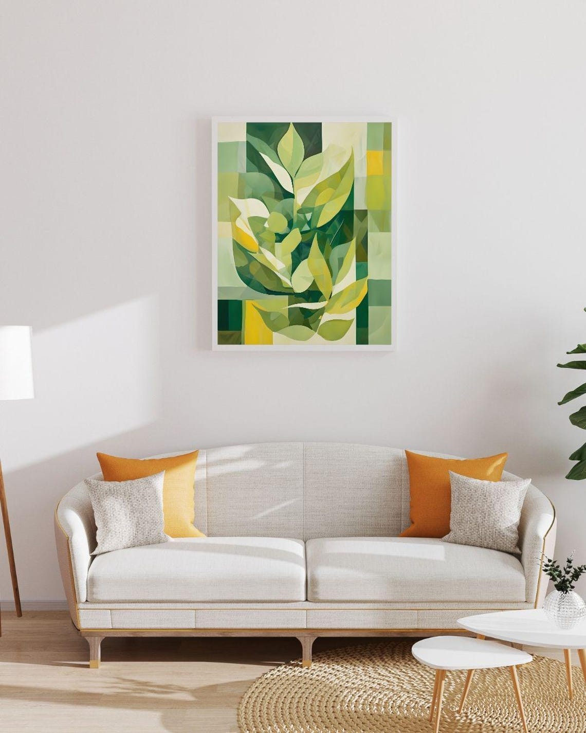 Green Geometric Botanical Leaves Overlapping Modern Art Print - Image 3