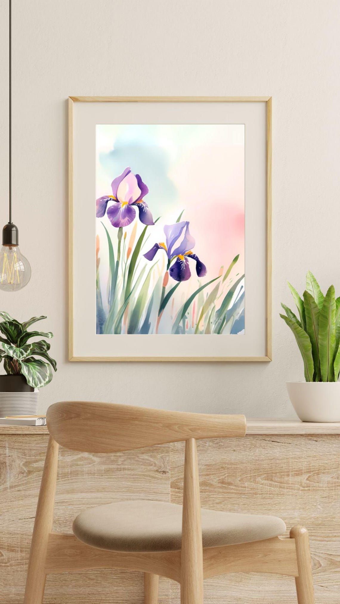 Purple Iris Flowers Watercolor Pastel Botanical Elegant Wall Art Print - Image 2