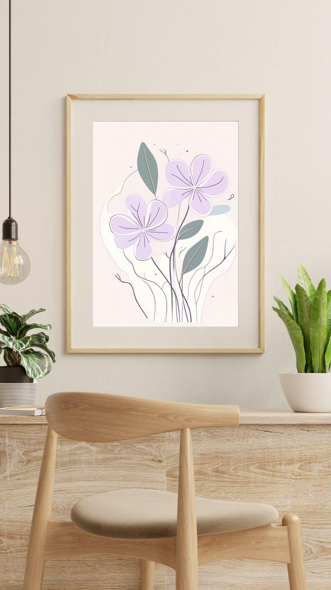 Lavender Flower Minimalist Line Art Purple Botanical Wall Art - Image 3