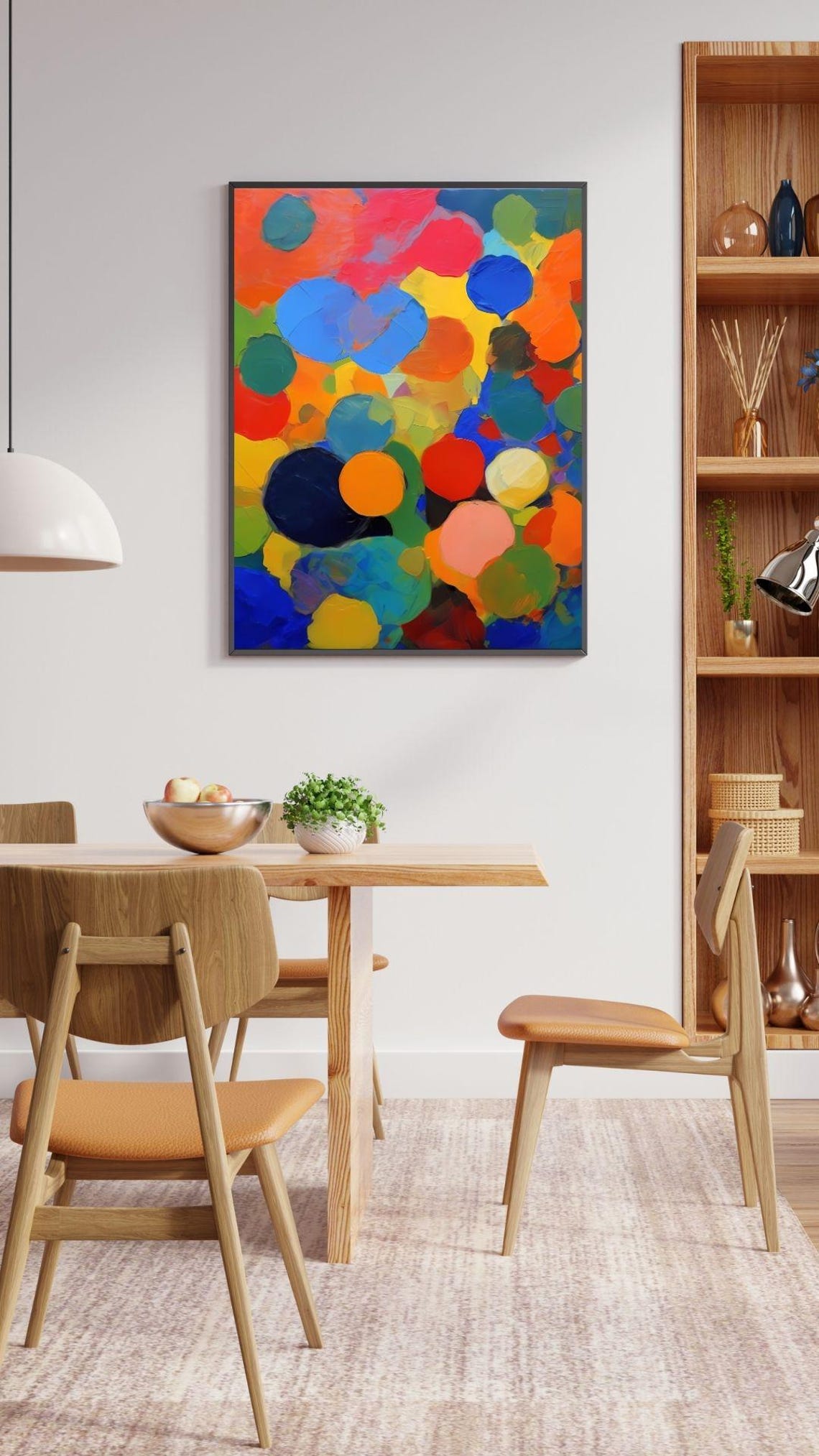 Bold Abstract Colorful Circles Oil Pastel Orange Blue Modern Art Print - Image 4