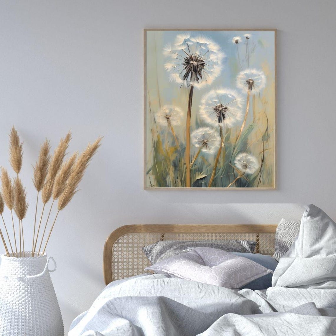 Dandelion Seed Heads Soft Pastel Meadow Impressionist Wall Art Print - Image 4