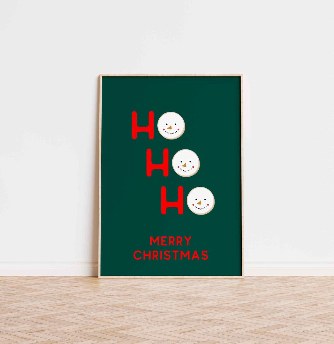 Fun Cute Red Ho Ho Ho Snowman Faces Dark Green Christmas Poster - Image 3