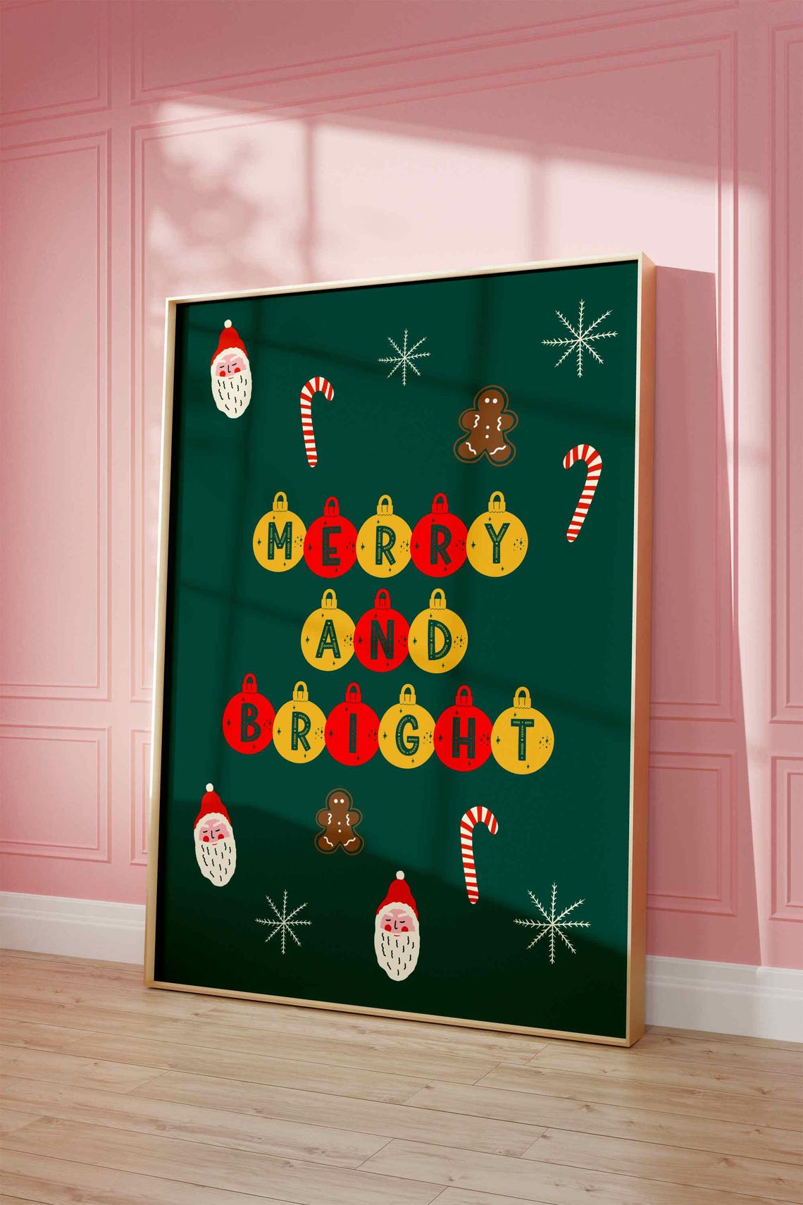 Cute Fun Merry And Bright Bauble Letters Green Christmas Poster - Image 4