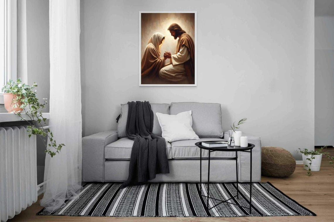 Jesus Christ And Veiled Woman With Clasped Hands In Prayer Poster - Image 4