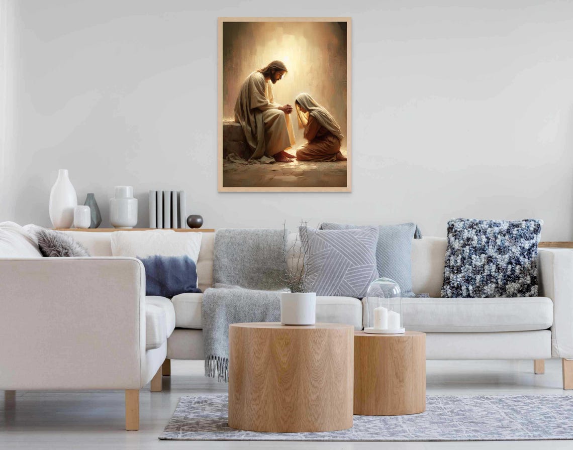 Jesus And Woman Christian Wall Art Jesus With Girl Jesus Wall Art Lds Prints Bible Painting Jesus Heals A Woman Jesus Christ Painting - Image 7