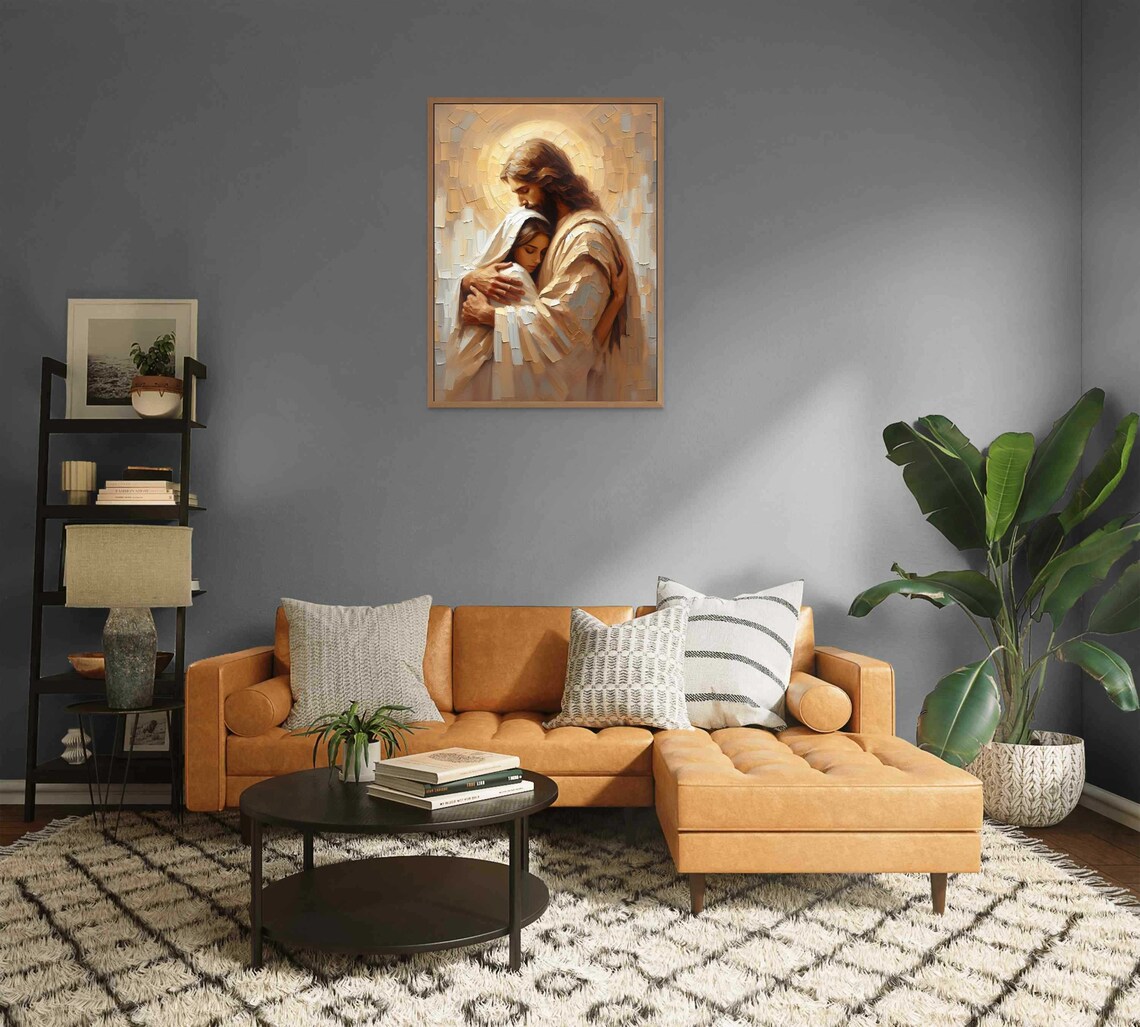 Jesus Embracing Veiled Woman Beneath Golden Mosaic Halo Art Poster - Image 2