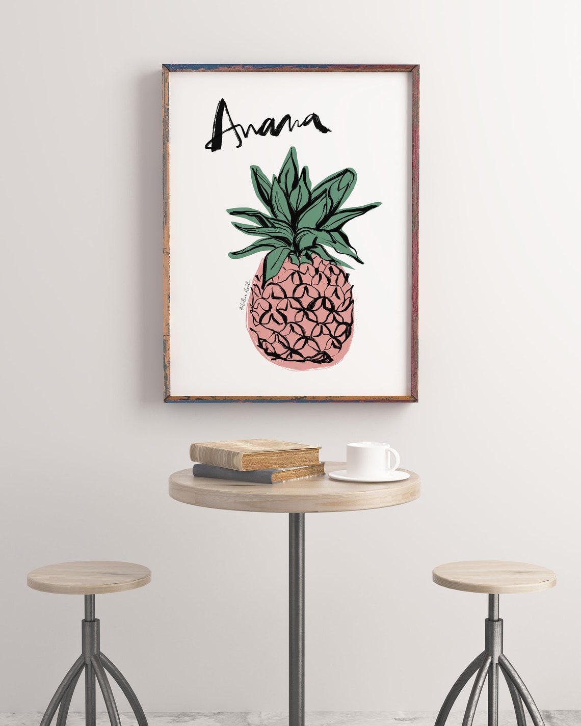 Anana Pink Pineapple French Tropical Fruit Illustration Poster