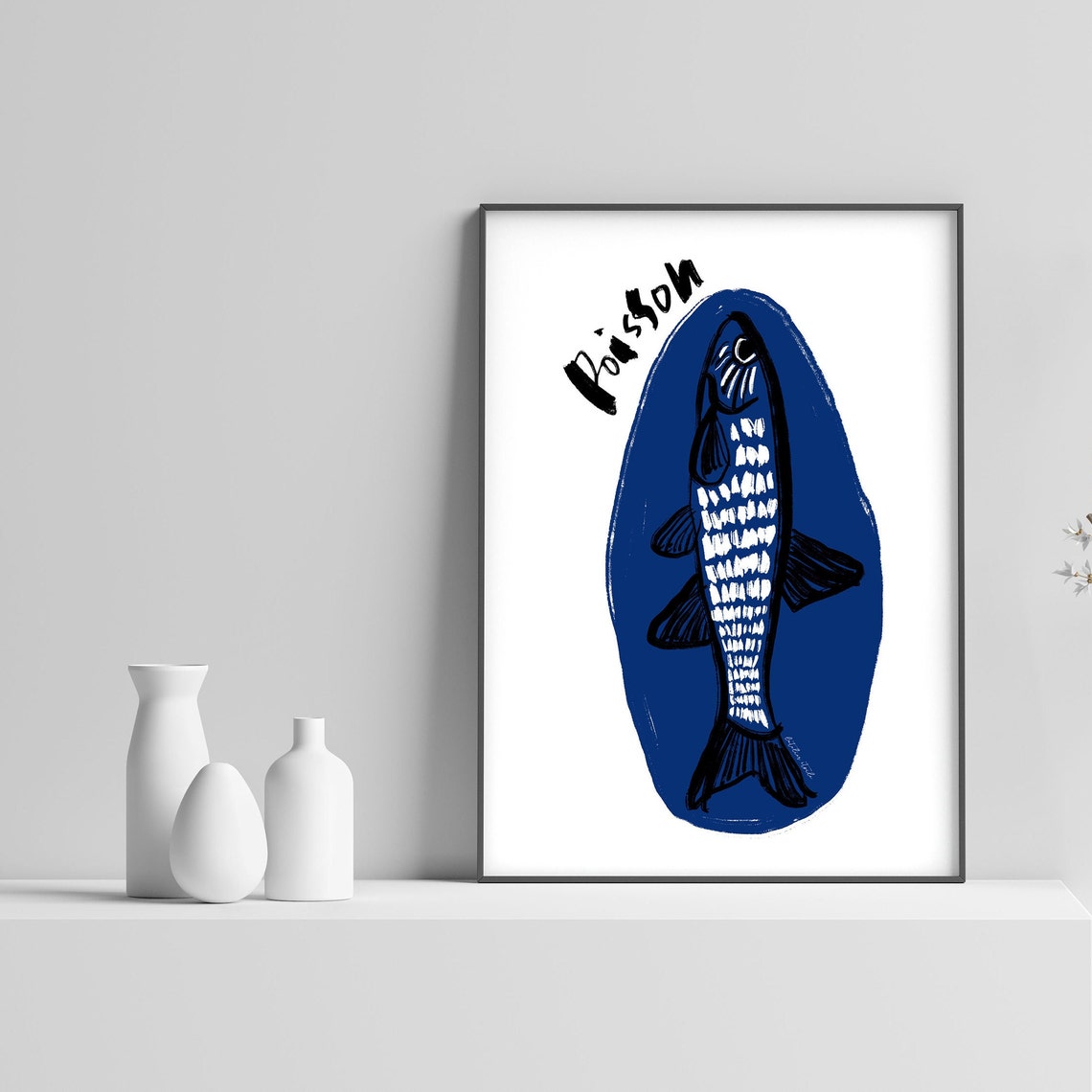 Poisson Blue Fish Illustration French Seafood Kitchen Poster - Image 3