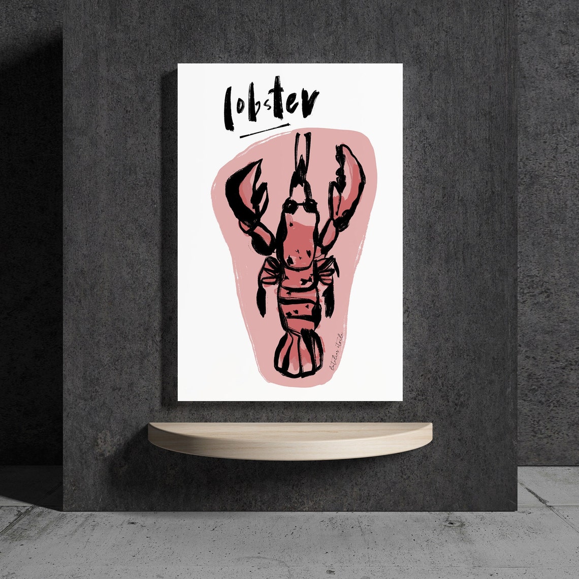 Lobster Illustration Pink Retro Seafood Coastal Kitchen Wall Poster - Image 3