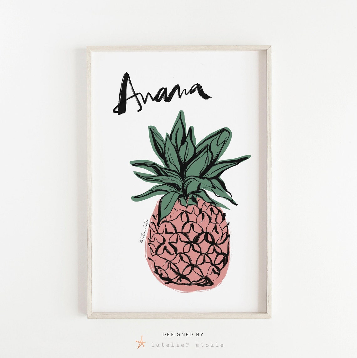Anana Pink Pineapple French Tropical Fruit Illustration Poster - Image 3