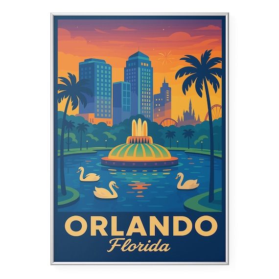 Orlando Florida Photo Print Fountain Theme Park Magic Poster Retro Lake Eola Wall Art Modern Office Home Decor