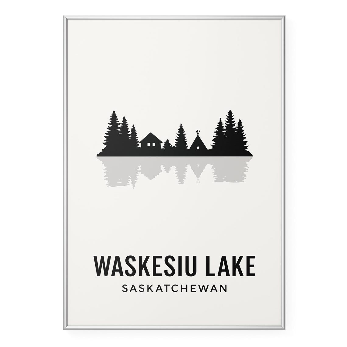 Waskesiu Lake Saskatchewan Forest Cabin Silhouette Minimalist Poster