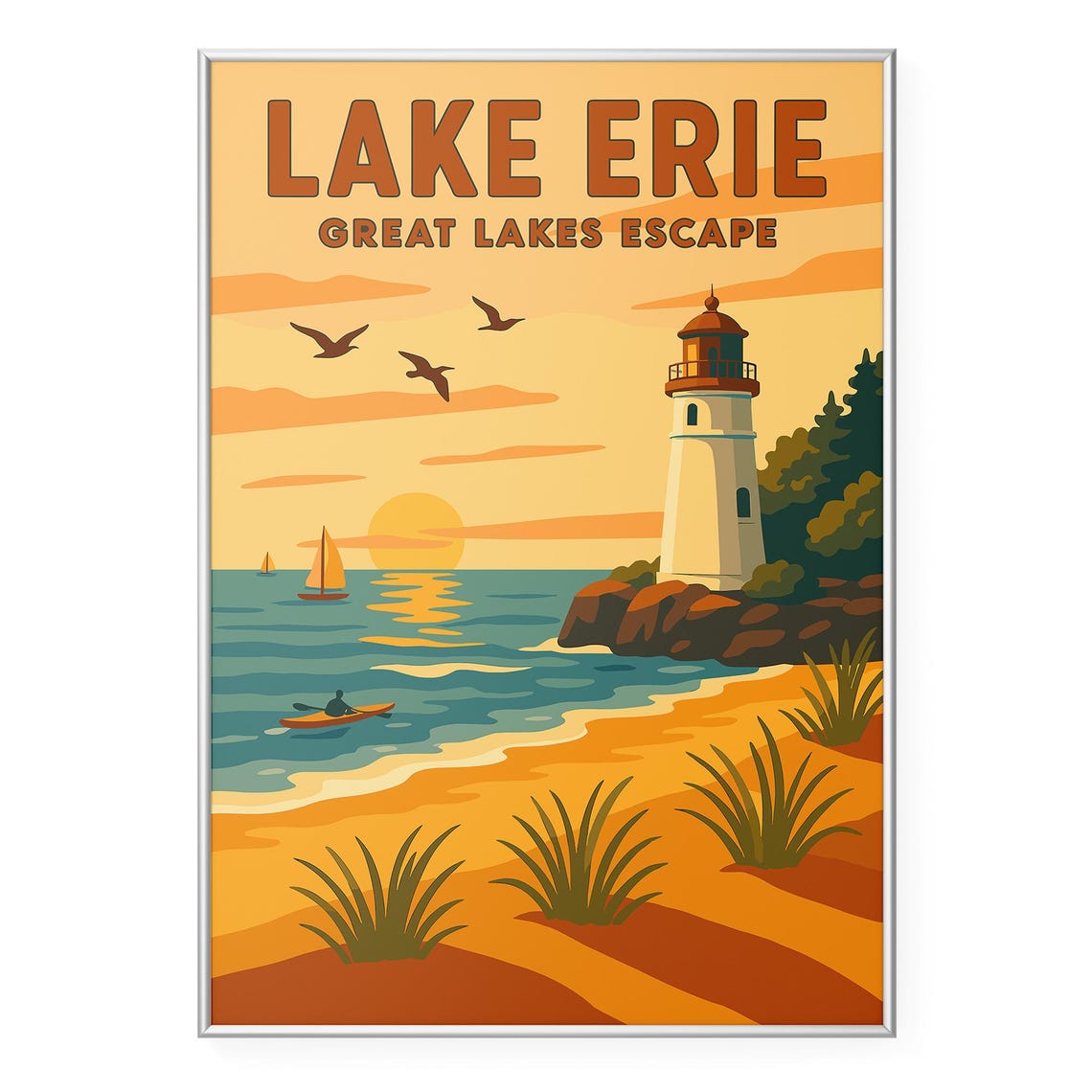 Lake Erie Great Lakes Escape Vintage Lighthouse Sunset Poster