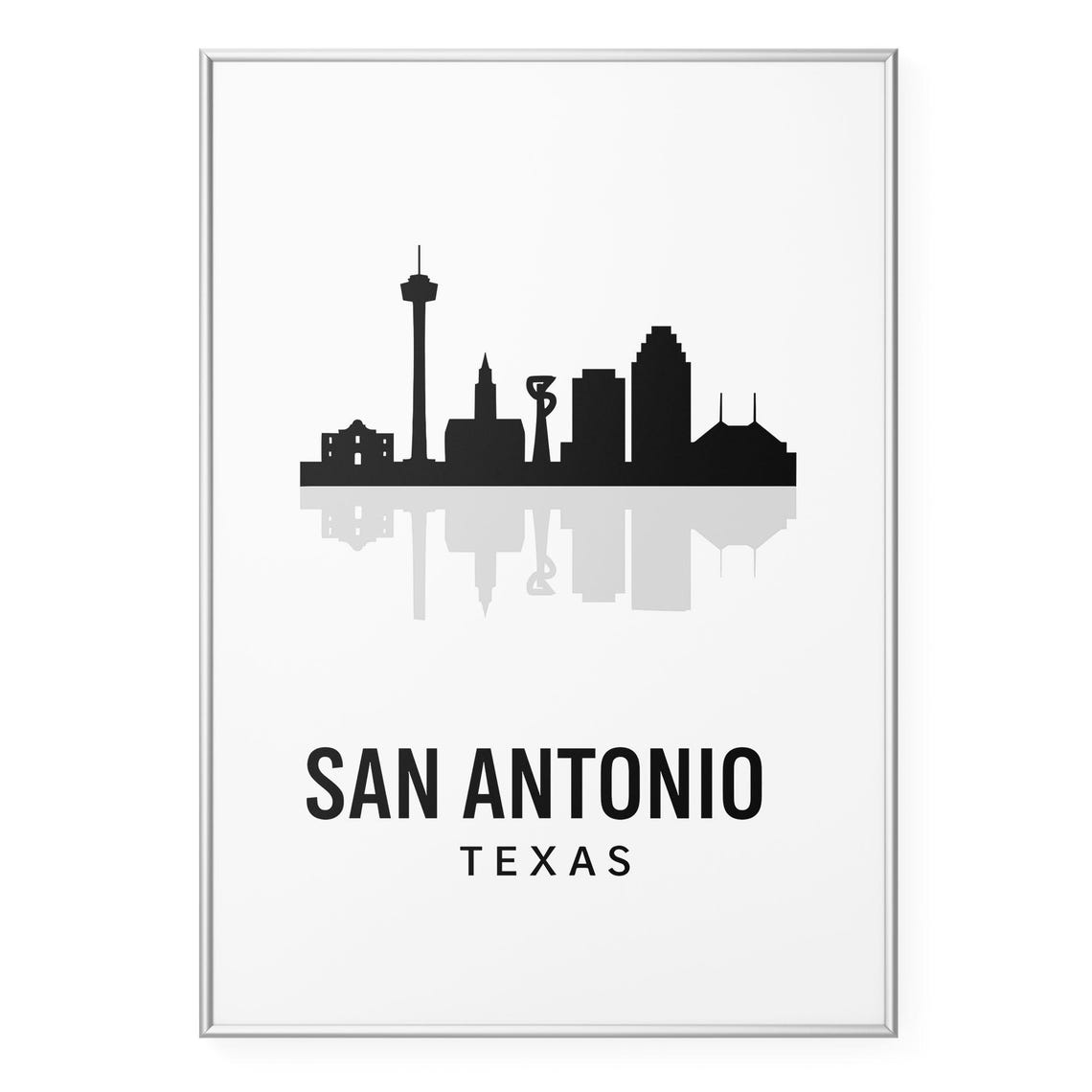 San Antonio Texas Minimalist Black White Skyline Silhouette Poster