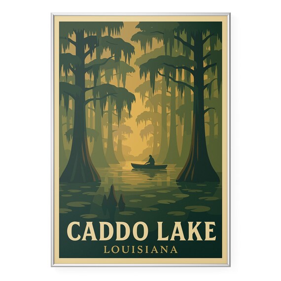 Caddo Lake Louisiana Cypress Bayou Sunset Boater Nature Poster
