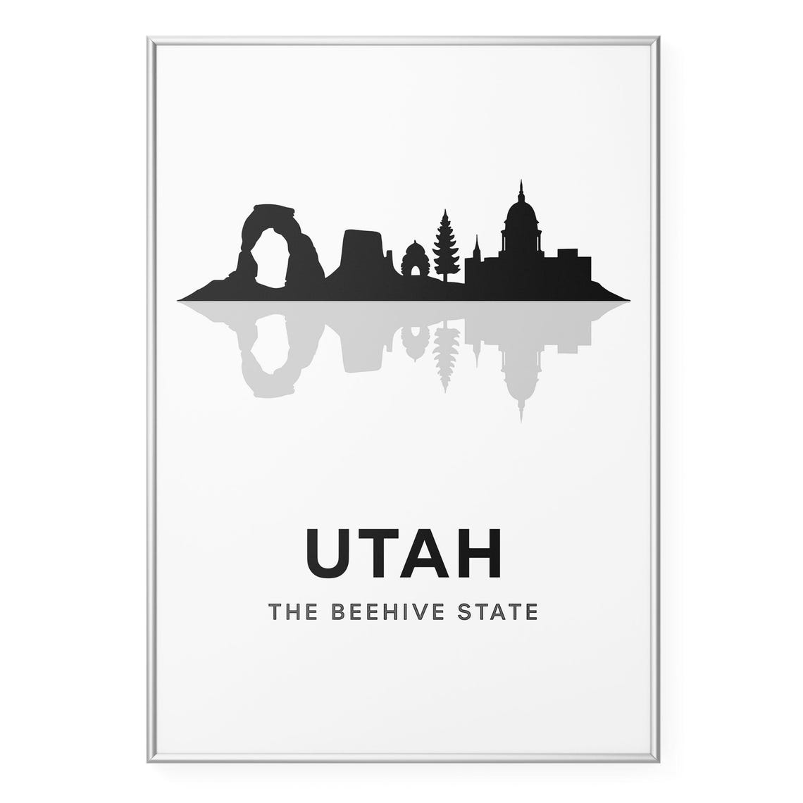 Utah The Beehive State Black Silhouette Skyline Travel Poster