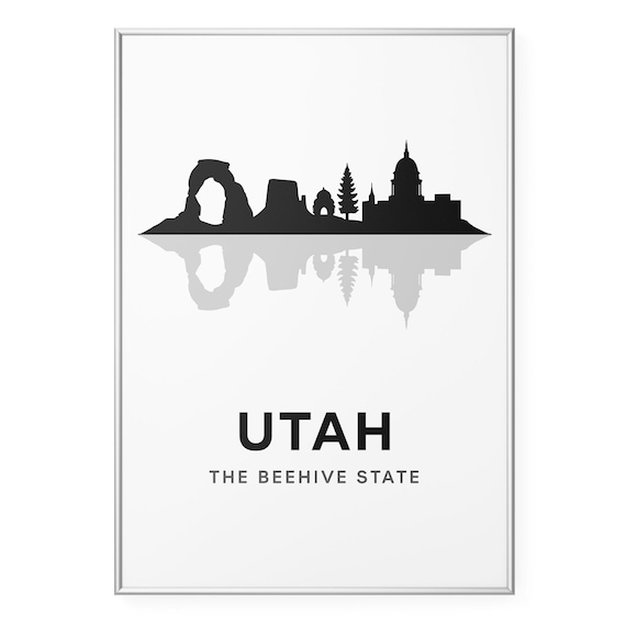 Utah The Beehive State Black Silhouette Skyline Travel Poster