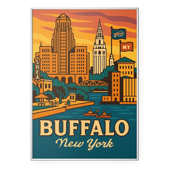 Buffalo New York Print Skyline Poster Retro Travel Wall Art Office Home Decor