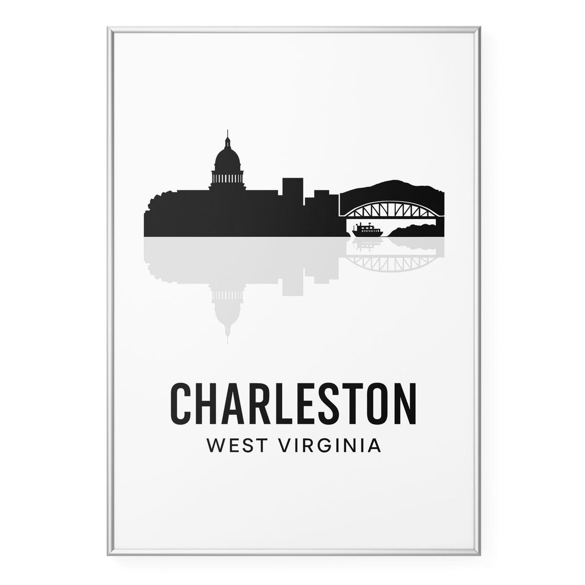 Charleston West Virginia Capitol Dome Skyline Silhouette Poster