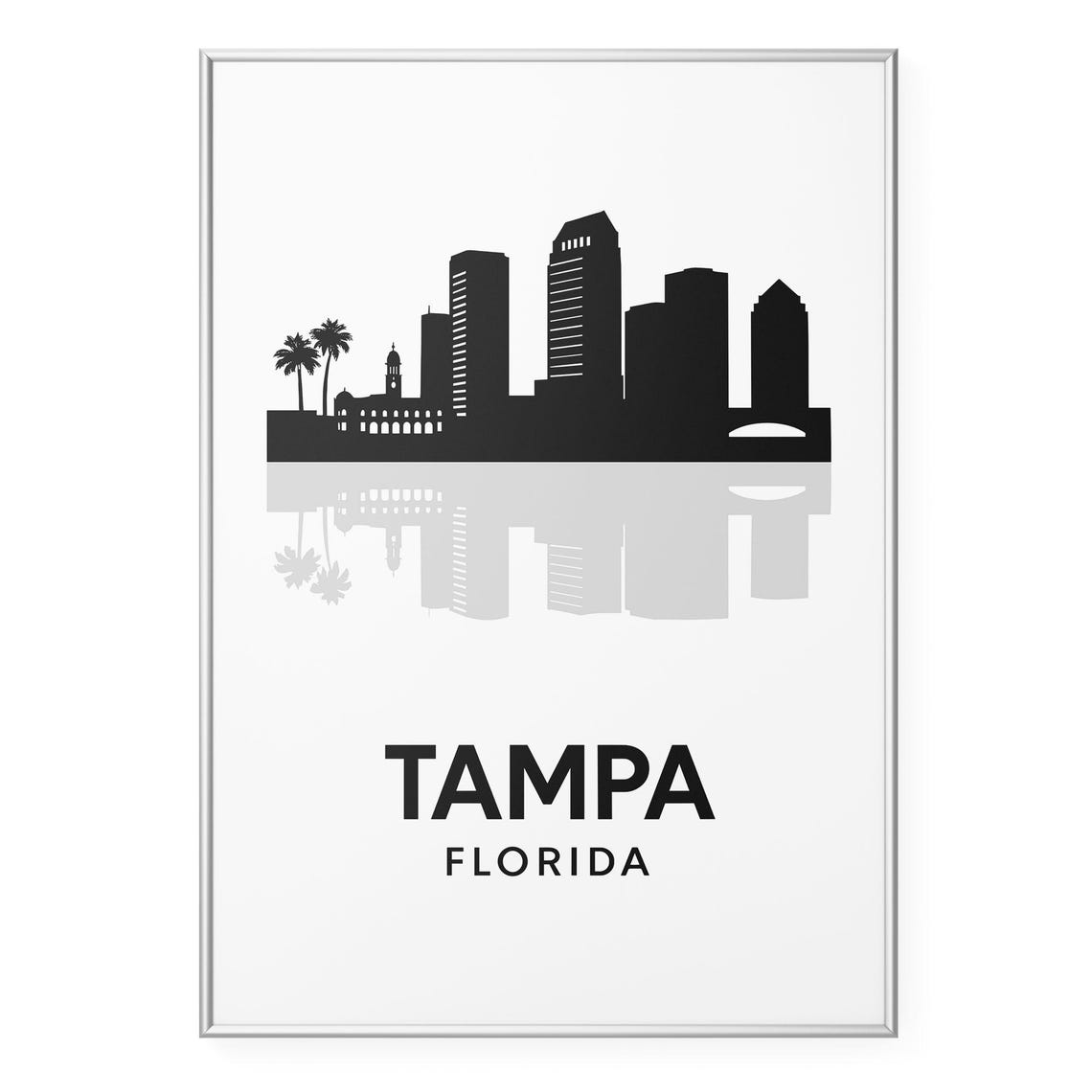 Tampa Florida Skyline Palm Trees Minimalist Black White Poster
