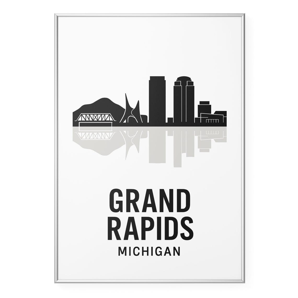 Grand Rapids Michigan Downtown Silhouette Skyline Bridge Poster