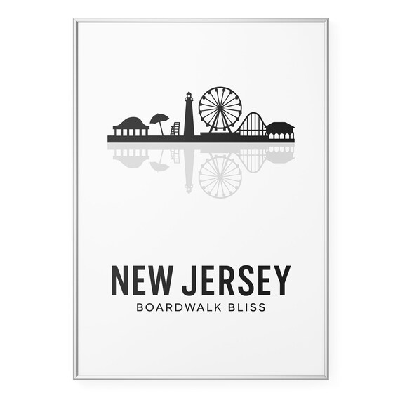 New Jersey Boardwalk Bliss Ferris Wheel Silhouette Minimalist Poster