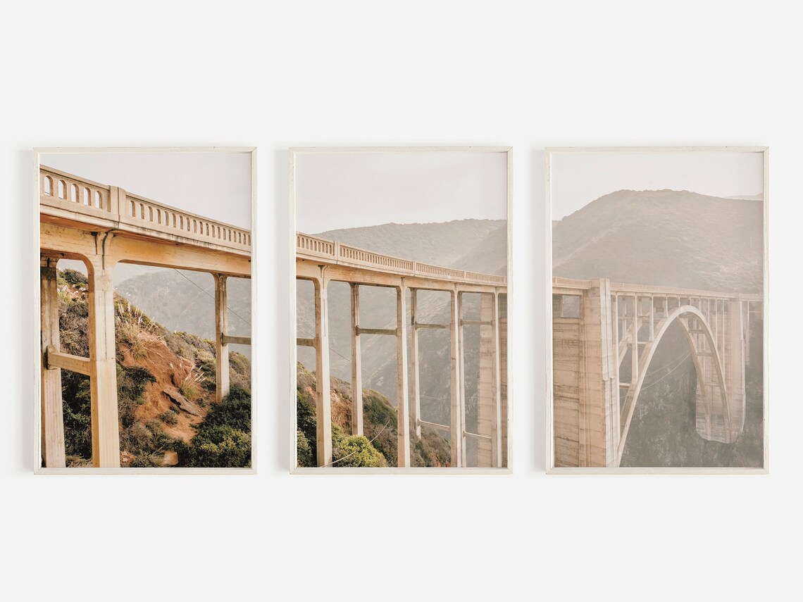 Bixby Creek Bridge Big Sur California Coastal Triptych Art Poster
