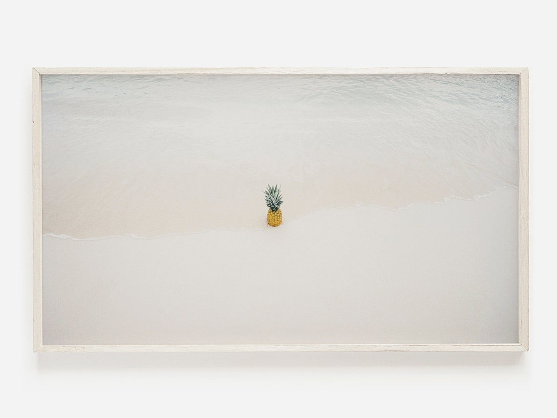 Pineapple On White Sand Beach Minimalist Tropical Photo Art Poster