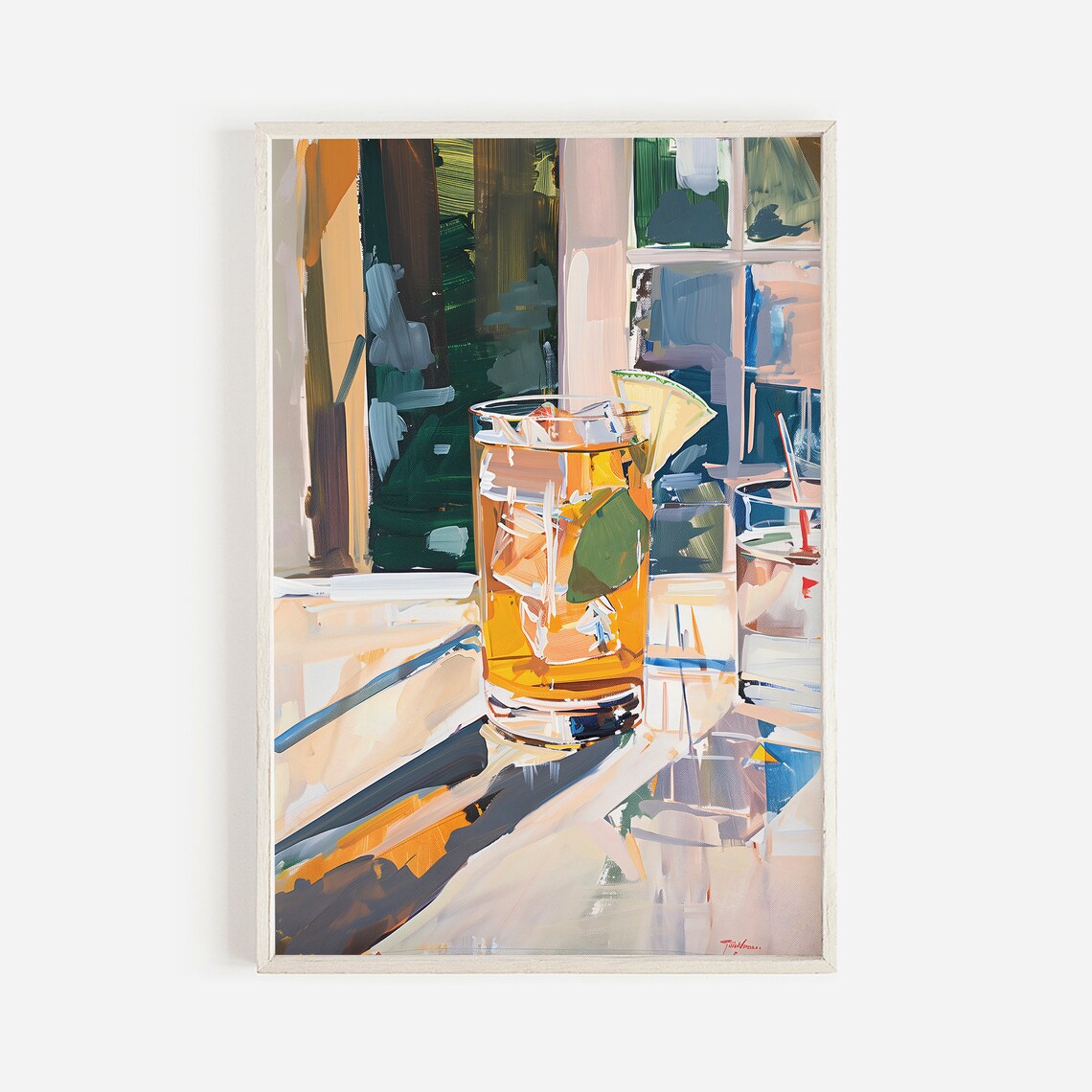 Sunlit Long Island Iced Tea Cocktail Oil Painting Bar Poster
