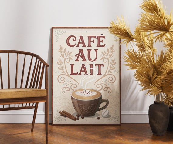 Vintage Cafe Au Lait Poster Retro French Coffee Wall Art Classic Kitchen Decor Lover Gift Elegant Print