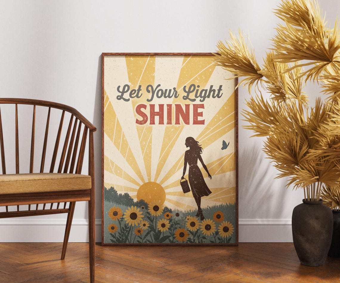 Let Your Light Shine Sunflowers Sunrise Woman Silhouette Poster