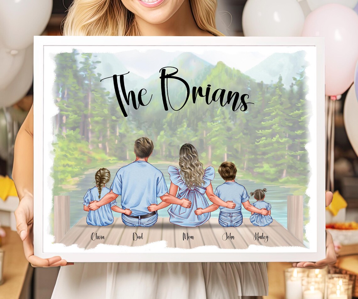 The Brians Family Lake Dock Back View Personalized Portrait Poster