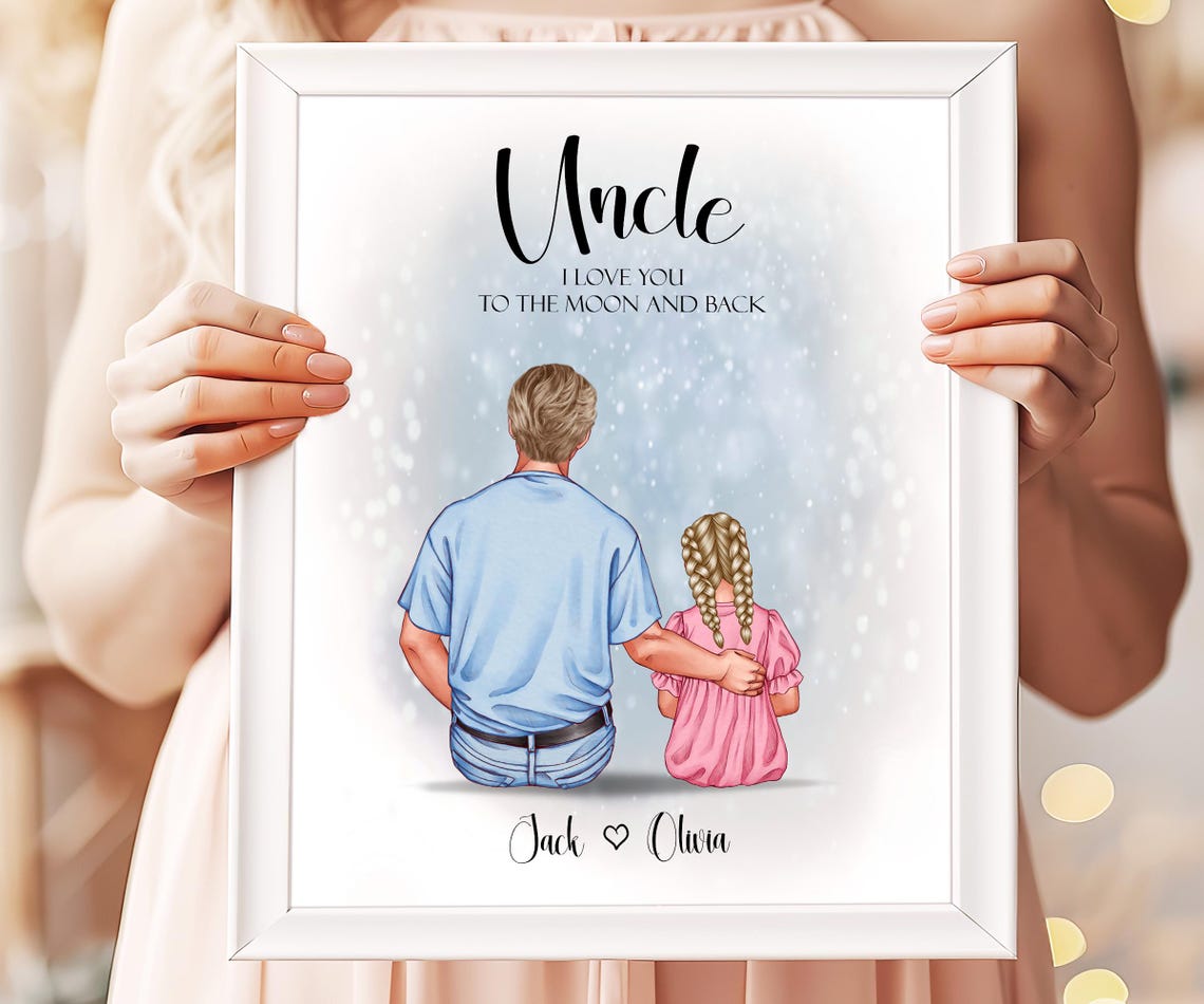 Uncle and Niece Sitting Together Moon and Back Keepsake Poster