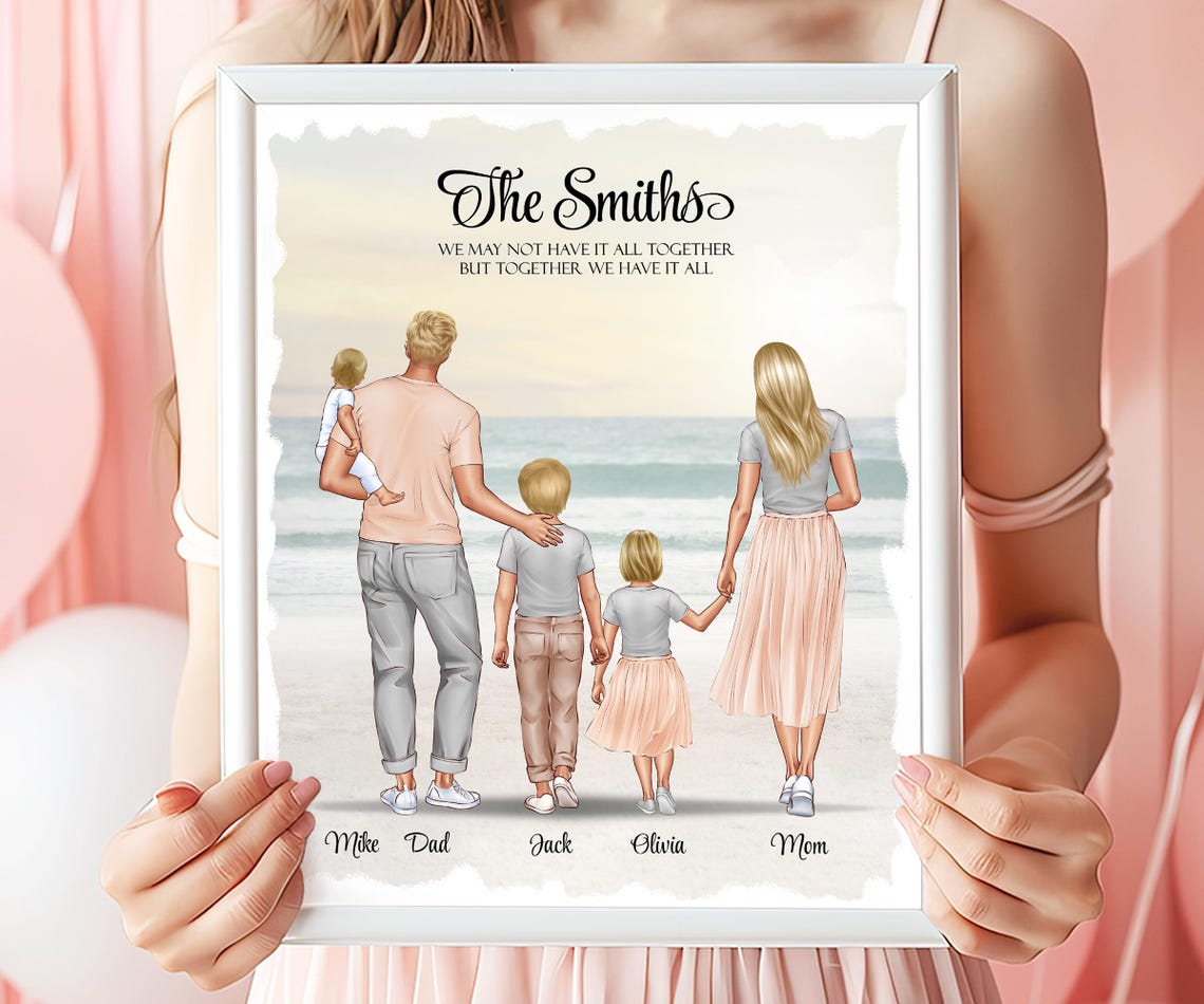 Beach Family Picture With Pets New Family Drawing New Home Family Gift Custom Family Portrait Illustration Personalized Gifts Family Print