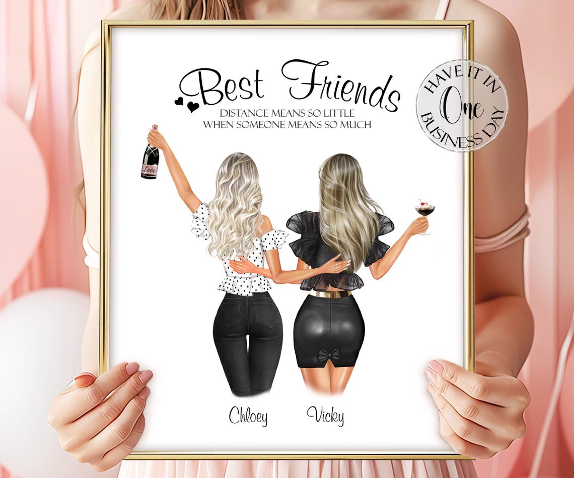 Two Best Friends with Champagne Elegant Style Illustration Poster