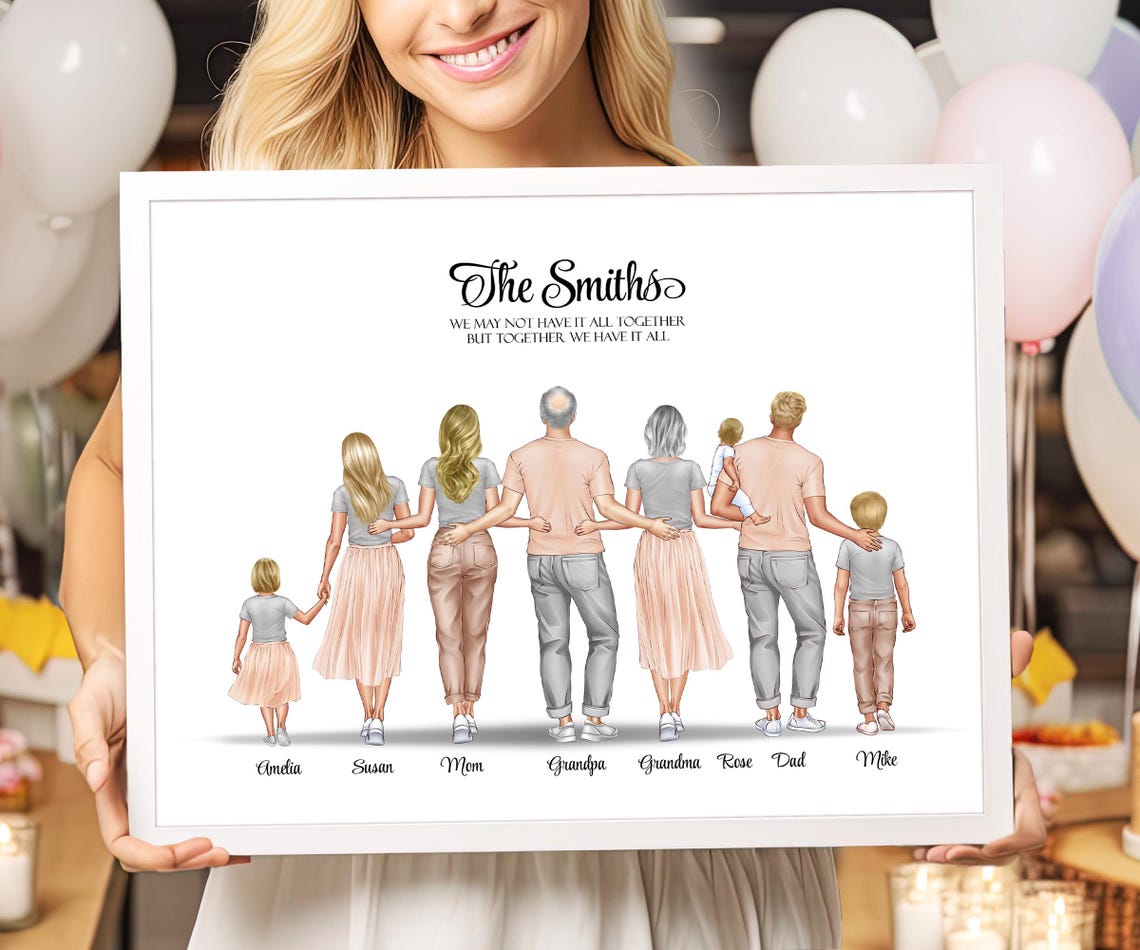 Custom Family Portrait Family Gift Personalized Gifts Beach Family Picture With Pets New Family Drawing New Home Illustration Family Print
