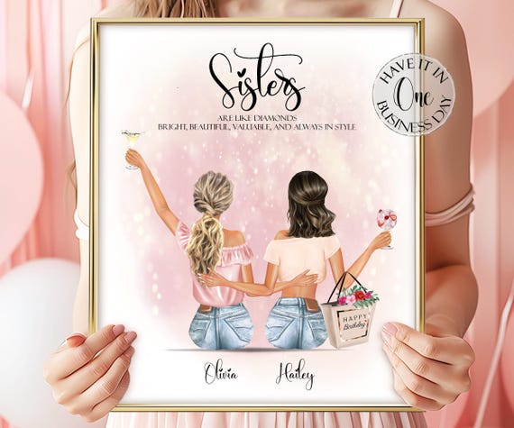 Sister Present Sister Gift From Sister Personalised Present For Sister Birthday Gift Sister Picture Sister Portrait Sister Friend Gift