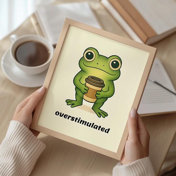 Funny Overstimulated Frog Print Quirky Animal Wall Art