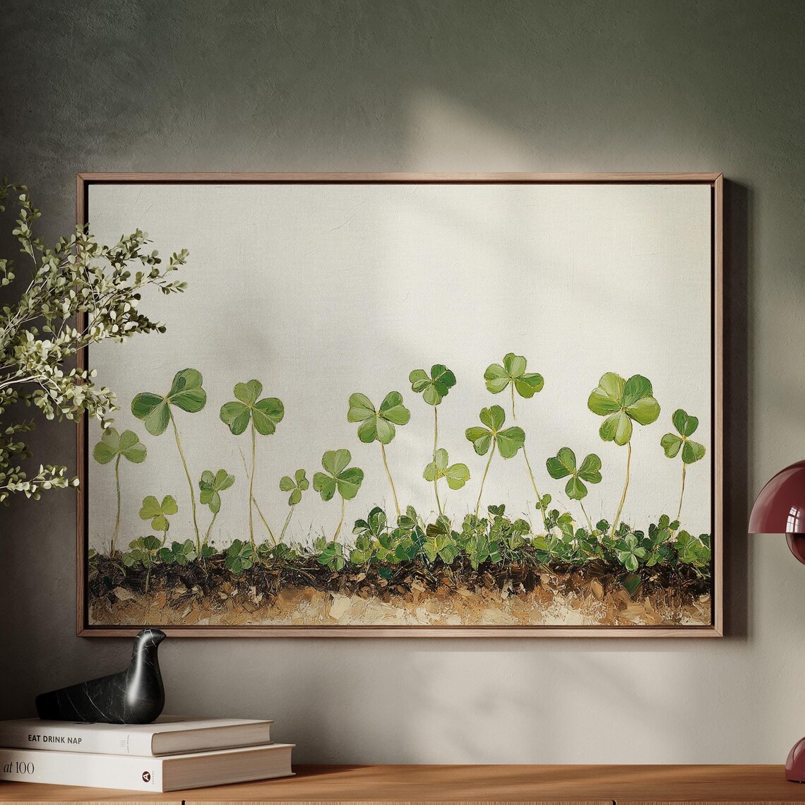 Fresh Green Clover Sprouts Minimalist Botanical Floral Scene Poster