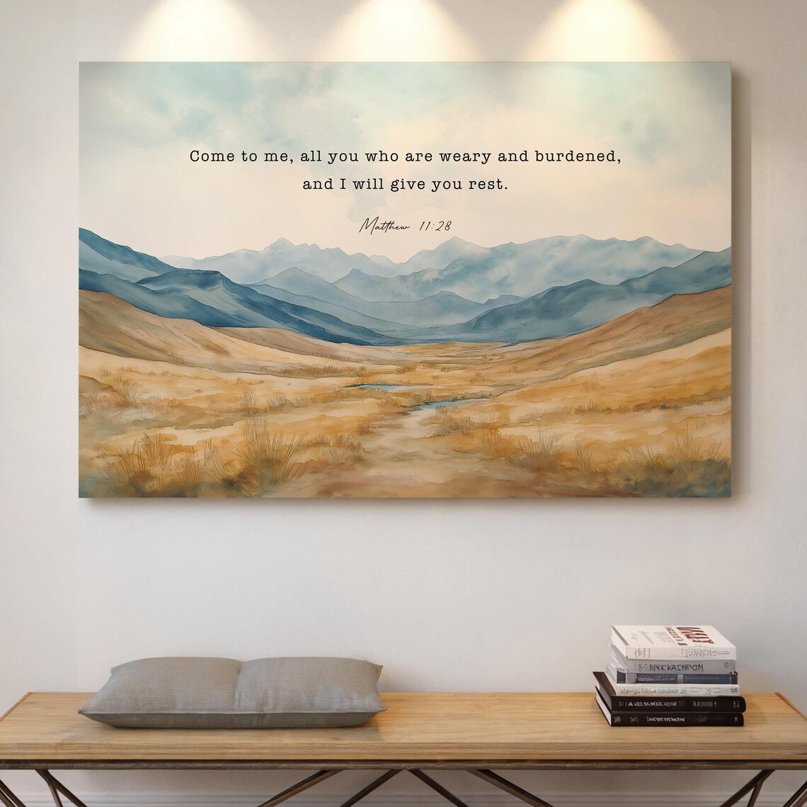 Matthew 11:28 Watercolor Mountain, Bible Verse