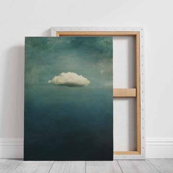 Minimalist Cloud On Blue Wall Art With Tranquil Sky And Gentle Tones For Modern Or Nature Inspired Home And Office Decor