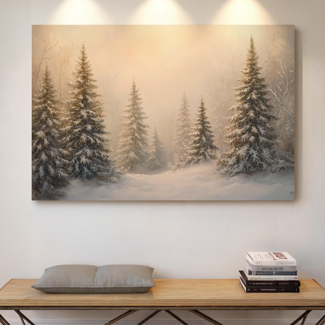 Winter Snowy Pine Forest Art Print, Neutral Landscape