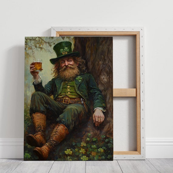Relaxed Leprechaun Wall Art Irish Folklore Themed Hangable Wall Decor For St Patricks Day And Rustic Irish Charm