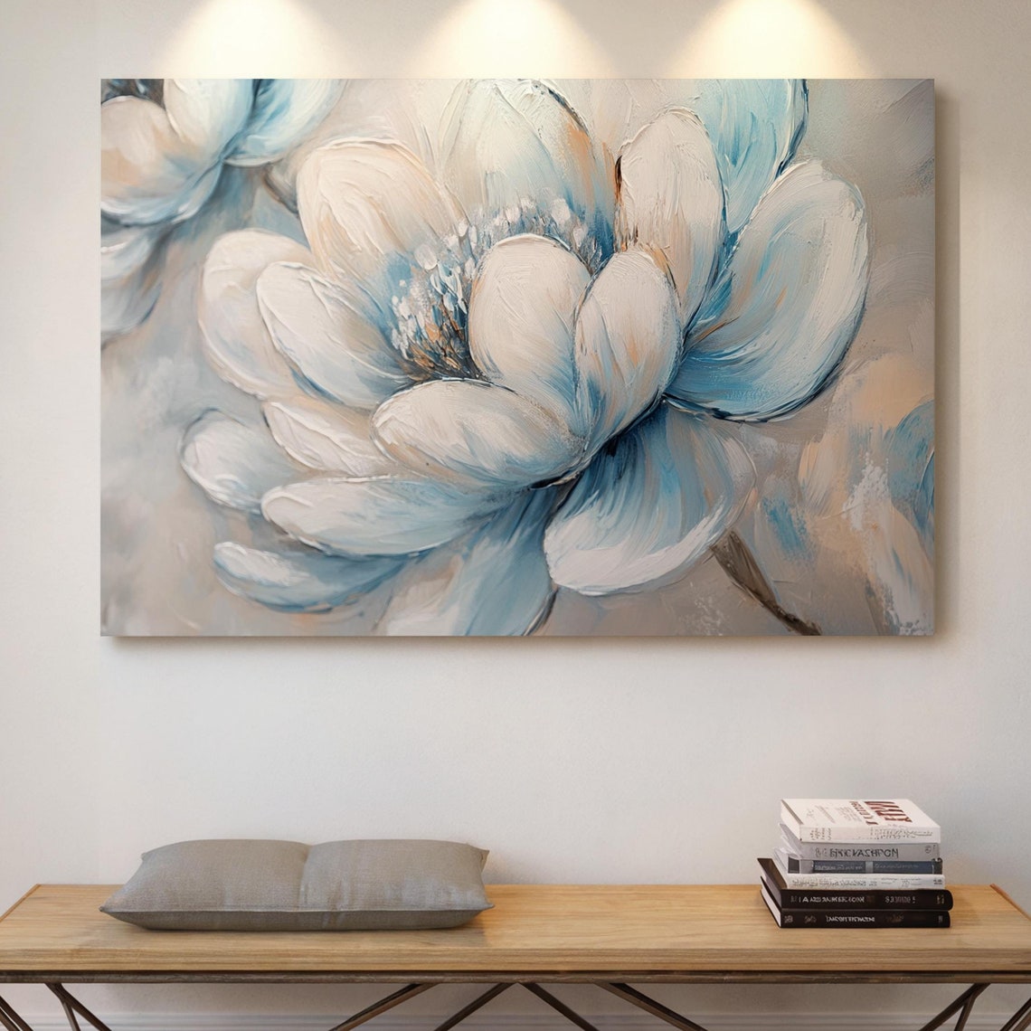 Blue And White Floral Textured Wall Art