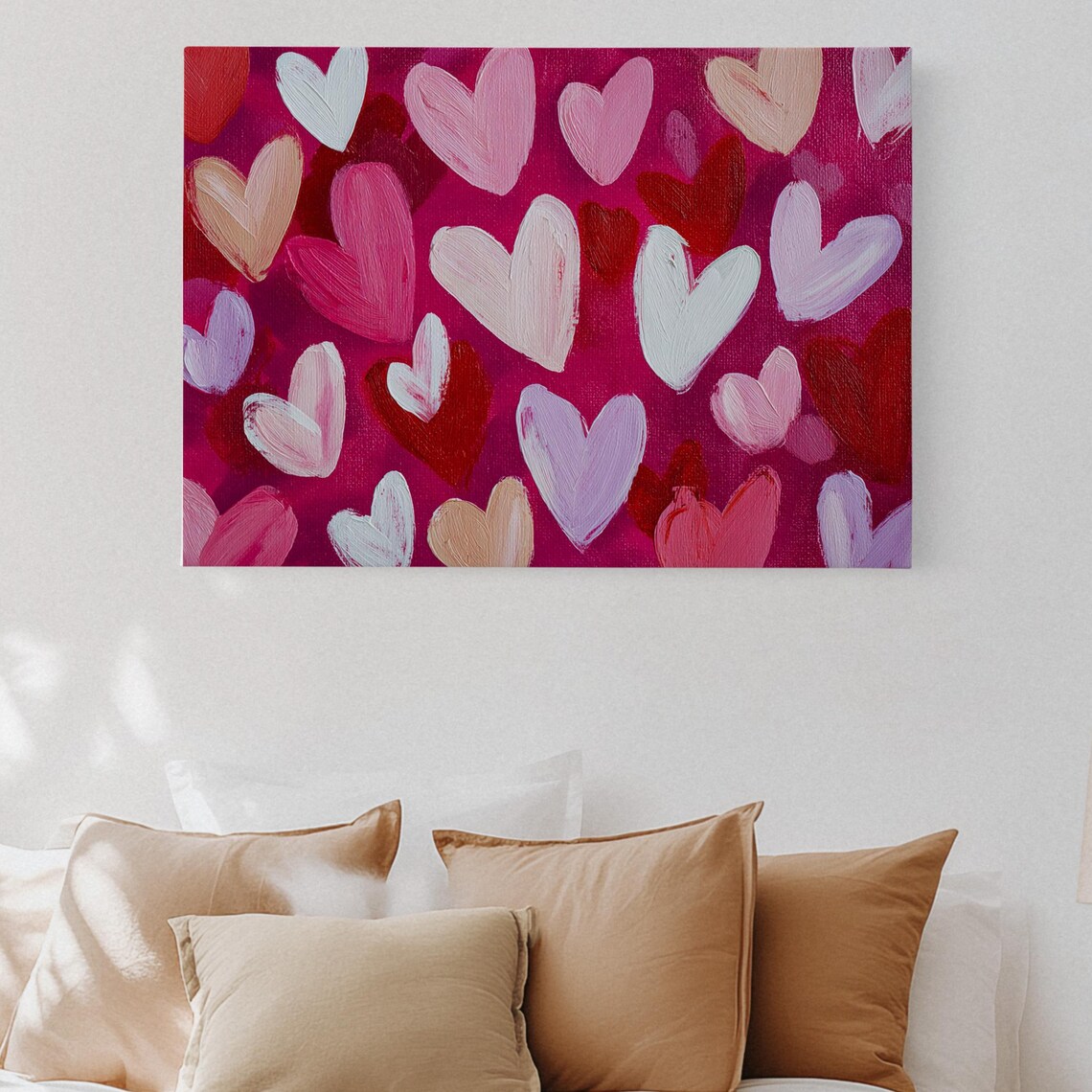 Colorful Hearts Handpainted Pink Red White Love Pattern Art Poster