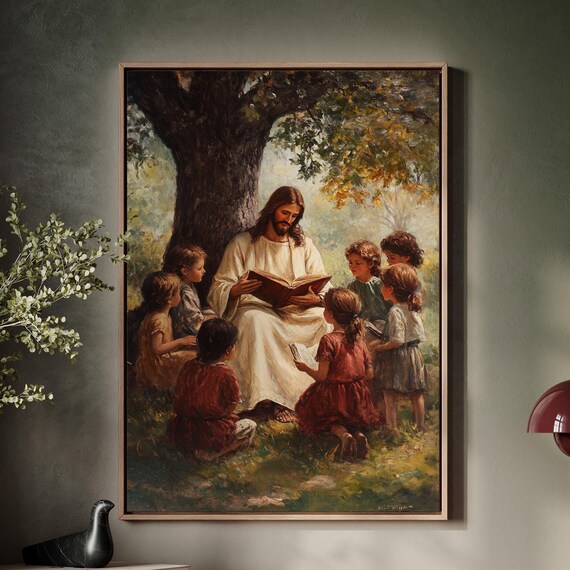 Jesus Teaching Children With a Book Under a Large Tree Poster